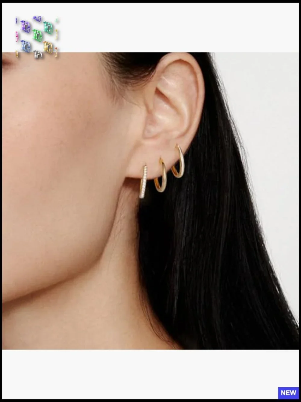 Huggie Hoop Earrings Set 3 Pairs Gold Plated Cubic Zirconia Dainty Lightweight